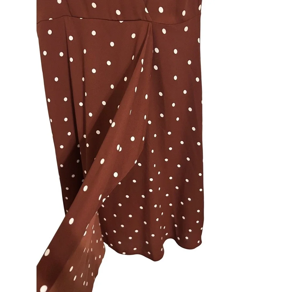Ann Taylor Polka Dot‎ Wrap Midi Dress Rust Brown White Sleeveless Size 8 NWT